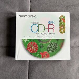 New Sealed Memorex 5 Pack Holiday Christmas CD-R Cases Blank 700MB 80MIN Retro